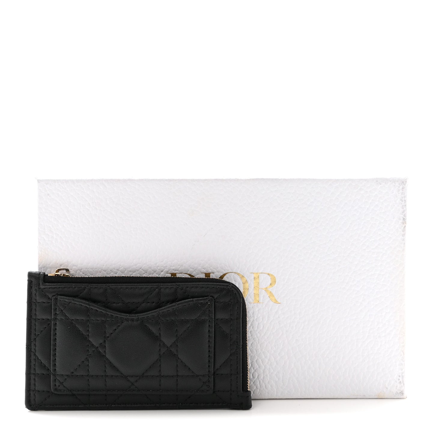 Supple Calfskin Cannage Lady Dior Cosmos Zipped Card Holder Black