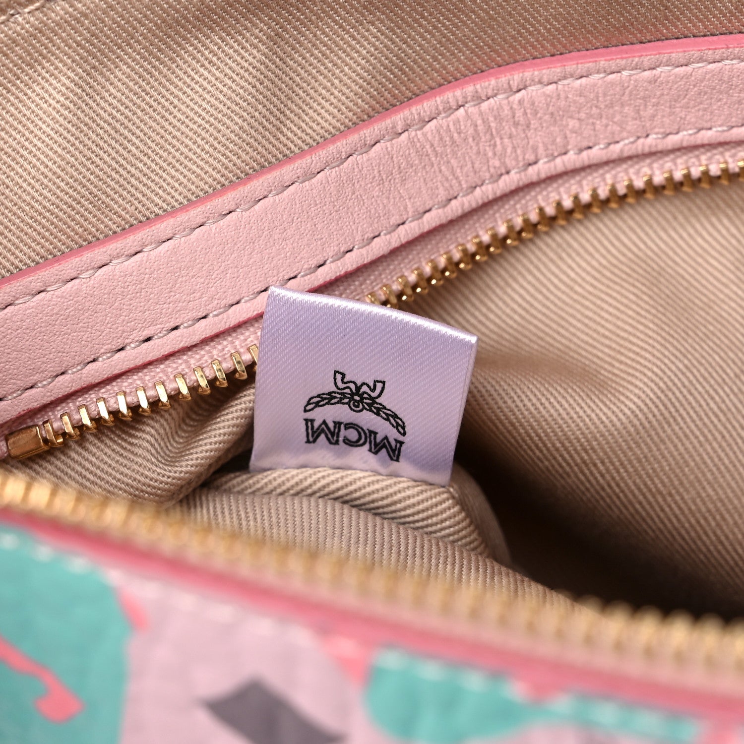 MCM Visetos Floral Leopard Wristlet Zip Pouch Pink 7 of 7