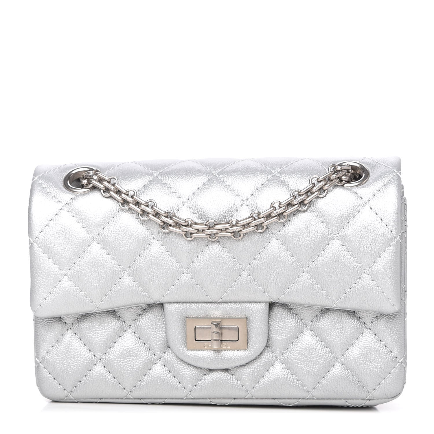 Chanel Metallic Grained Calfskin Quilted 2.55 Reissue Mini Flap Silver 1 of 11