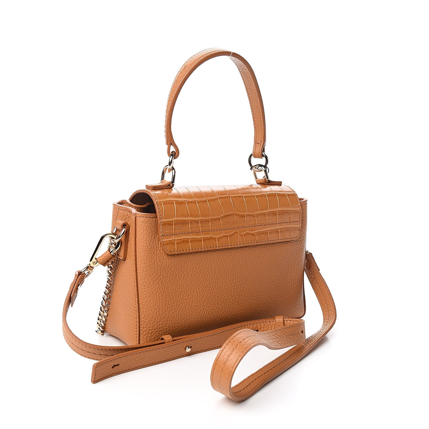 Chloe Calfskin Crocodile Embossed Mini Faye Day Shoulder Bag Autumnal Brown 3 of 9