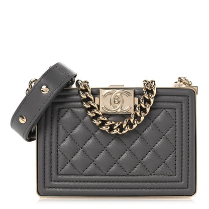 Chanel Lambskin Quilted Boy Minaudiere Dark Grey 1 of 14