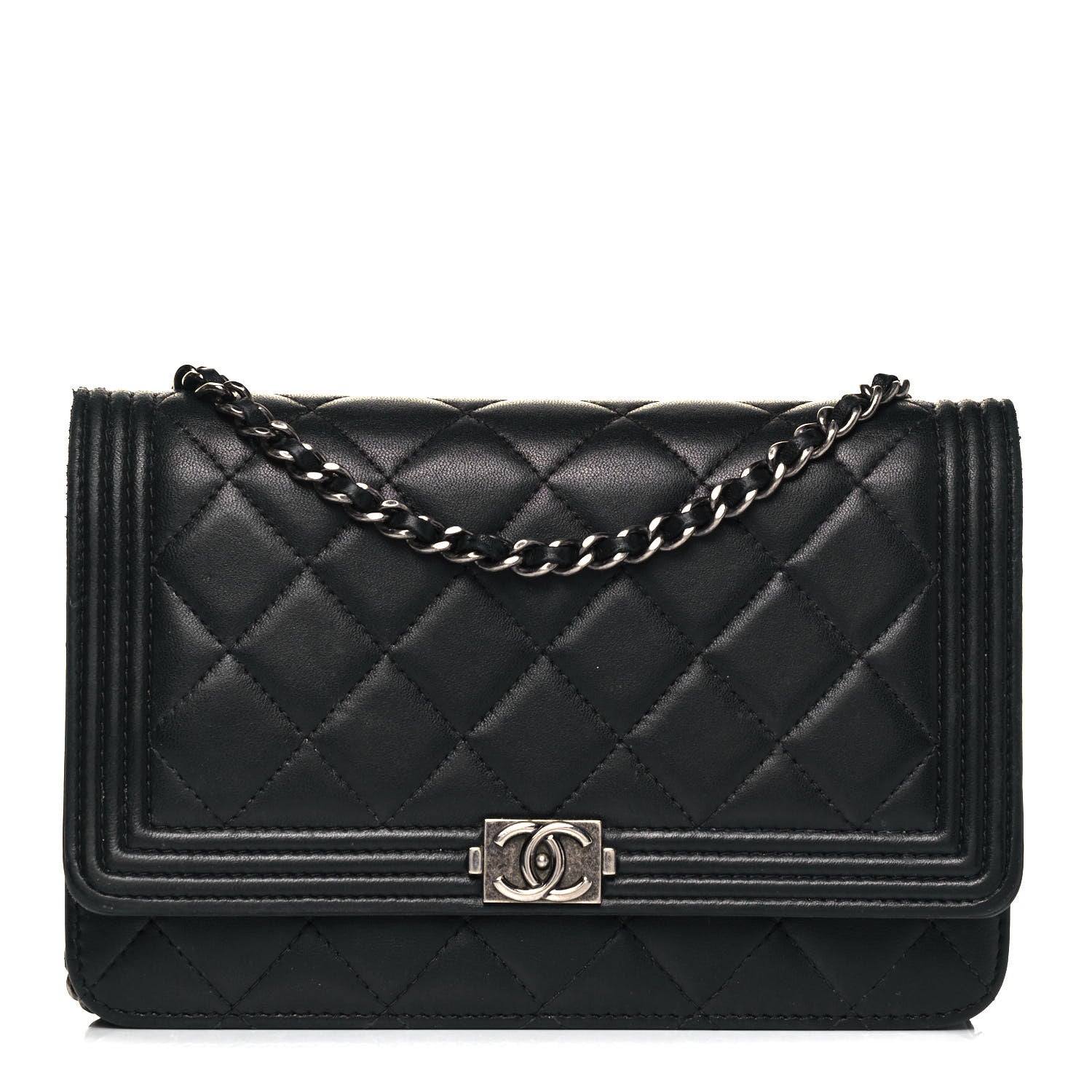 Chanel Lambskin Quilted Boy Wallet On Chain WOC Black 1 of 9