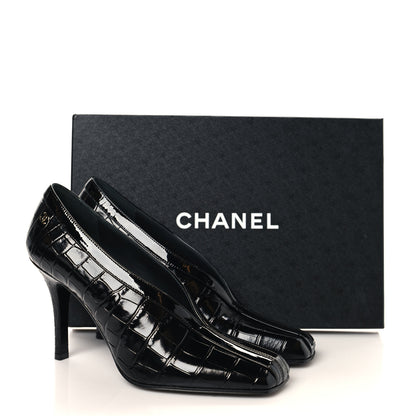 Chanel Crocodile Embossed Patent Calfskin Pumps 38.5 Black 20 of 20