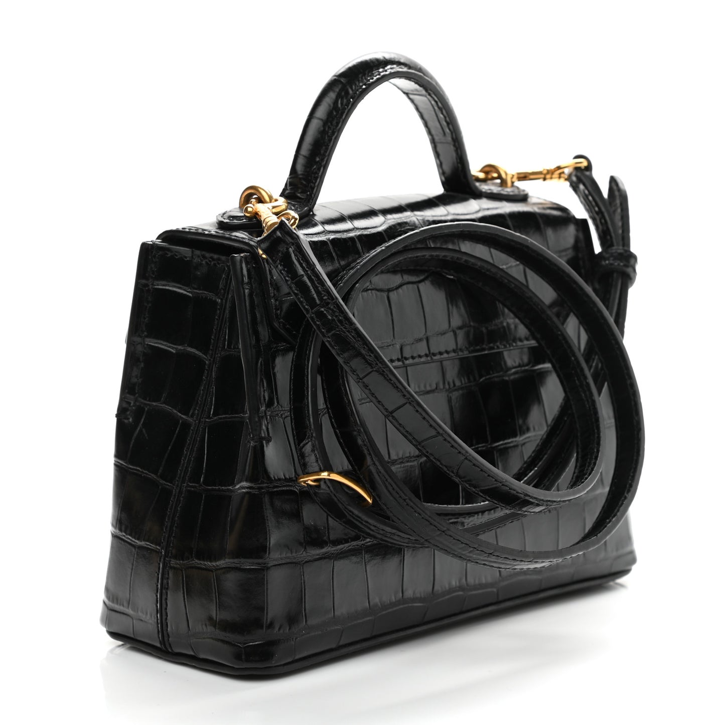 Calfskin Crocodile Embossed Micro Seaton Black