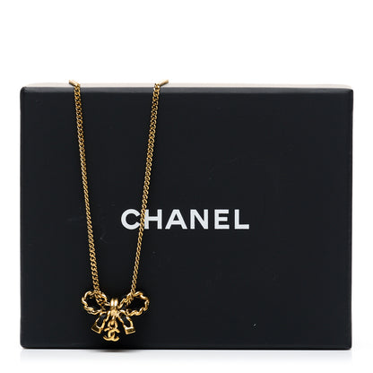 Chanel Metal Lambskin Chain CC Bow Necklace Black Gold 6 of 6