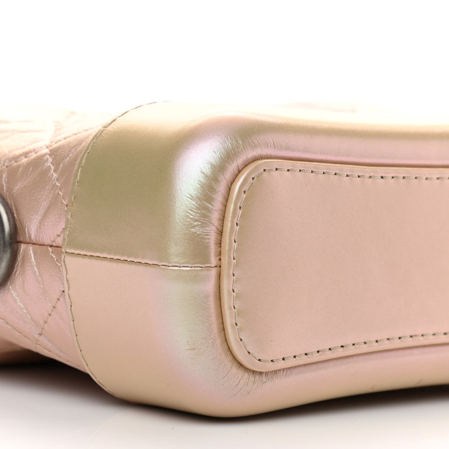 Iridescent Aged Calfskin Quilted Small Gabrielle Hobo Light Pink