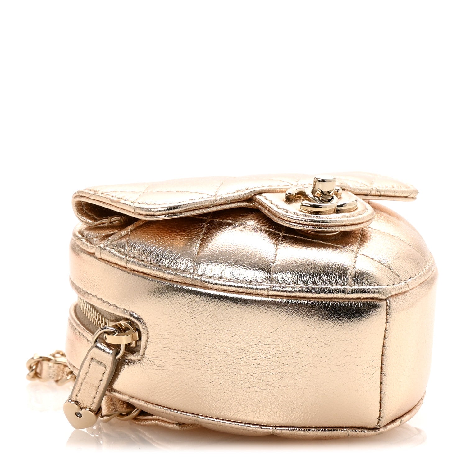 Chanel Metallic Lambskin Quilted CC In Love Heart Waist Belt Bag With Chain Gold 4 of 11