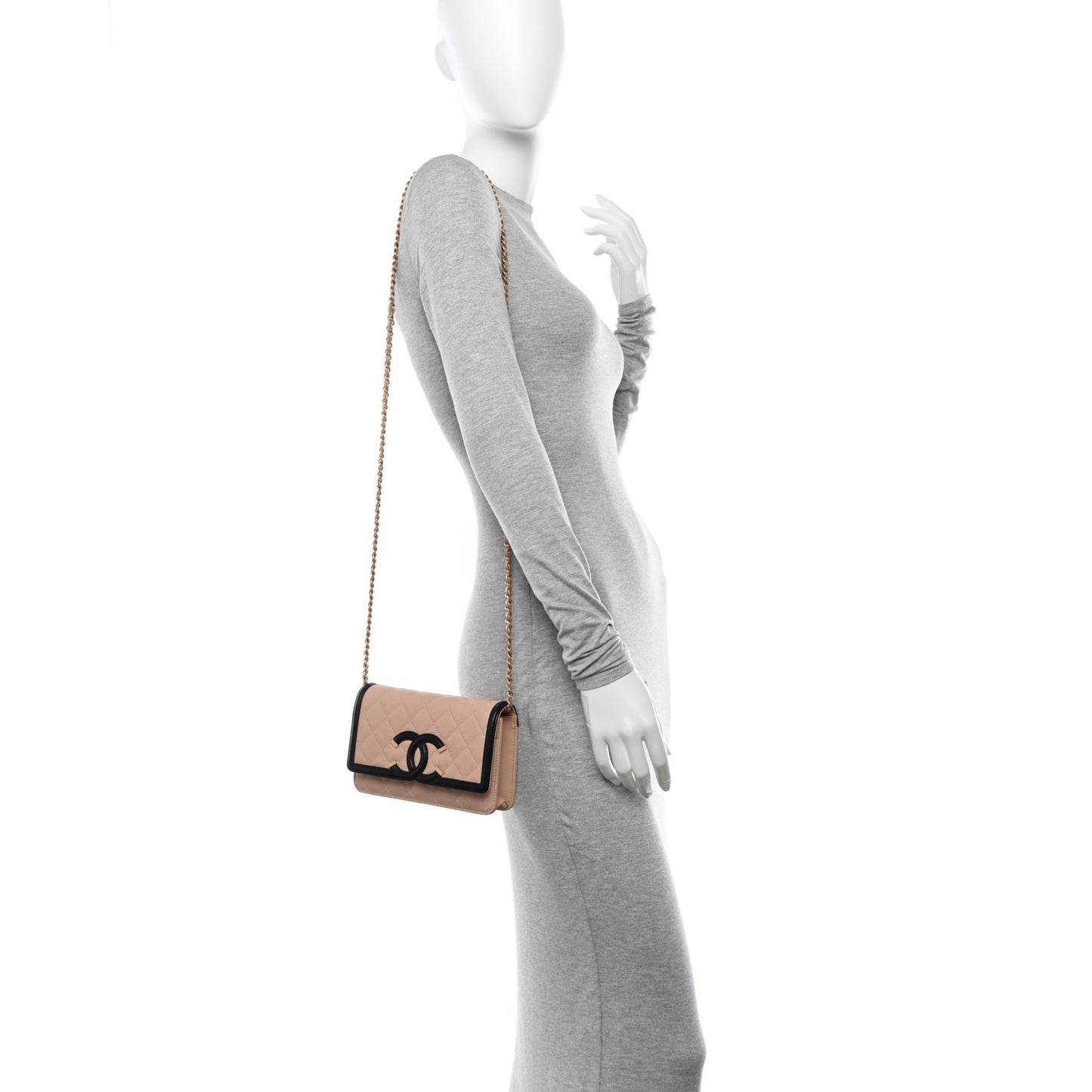 Caviar Quilted CC Filigree Wallet On Chain WOC Beige Black