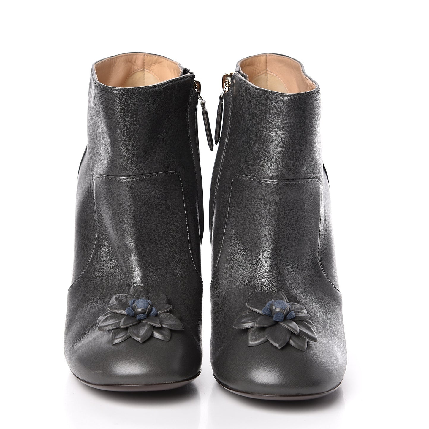 Lambskin Camellia CC Booties 38 Dark Grey