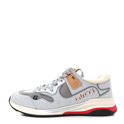 Gucci Metallic Calfskin Glitter Mesh Womens Ultrapace Sneakers 8 Silver Light Grey Mystic White 1 of 8