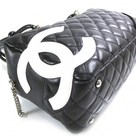 Calfskin Quilted Large Cambon Bowler Black White