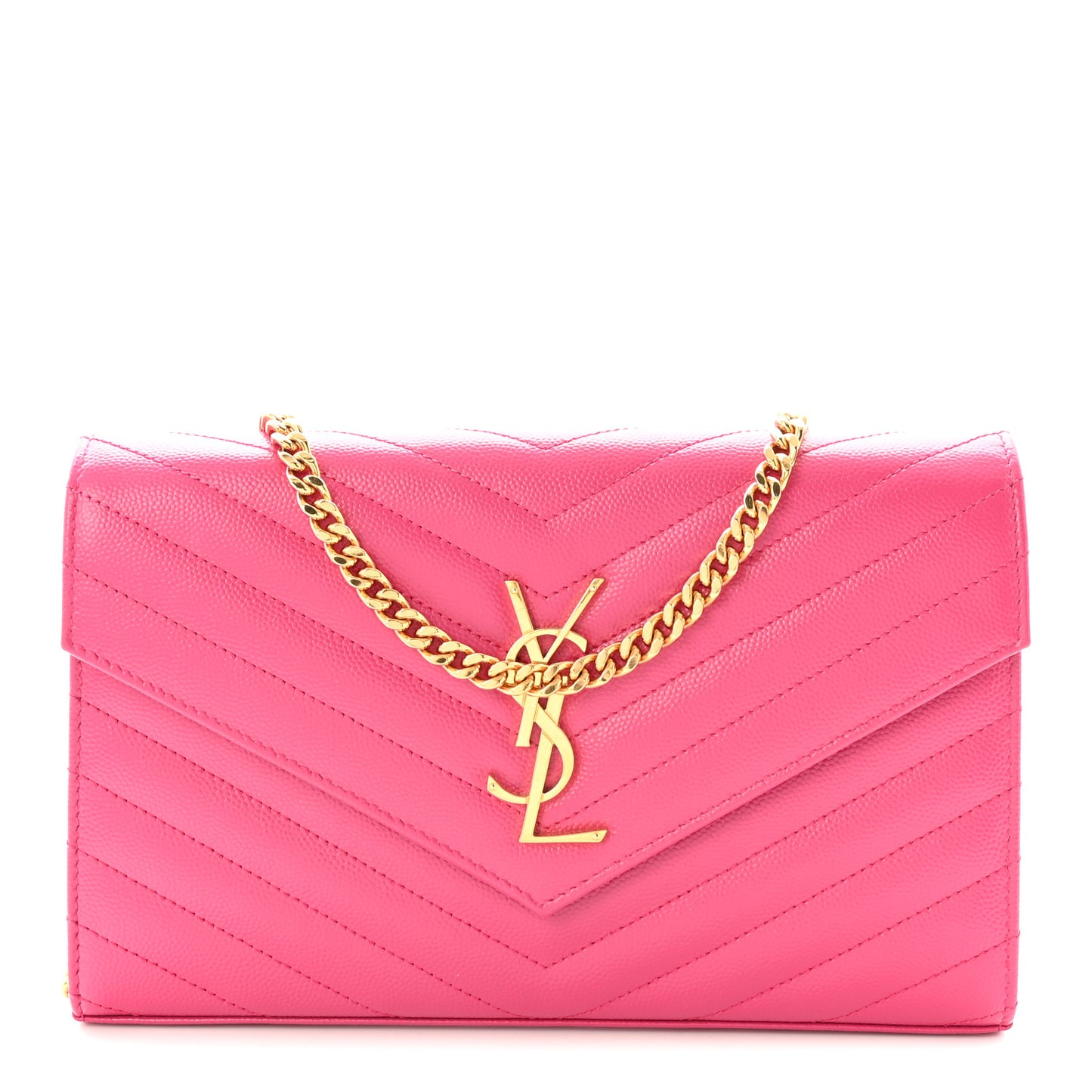 Grain De Poudre Matelasse Chevron Monogram Chain Wallet Lipstick Fuchsia