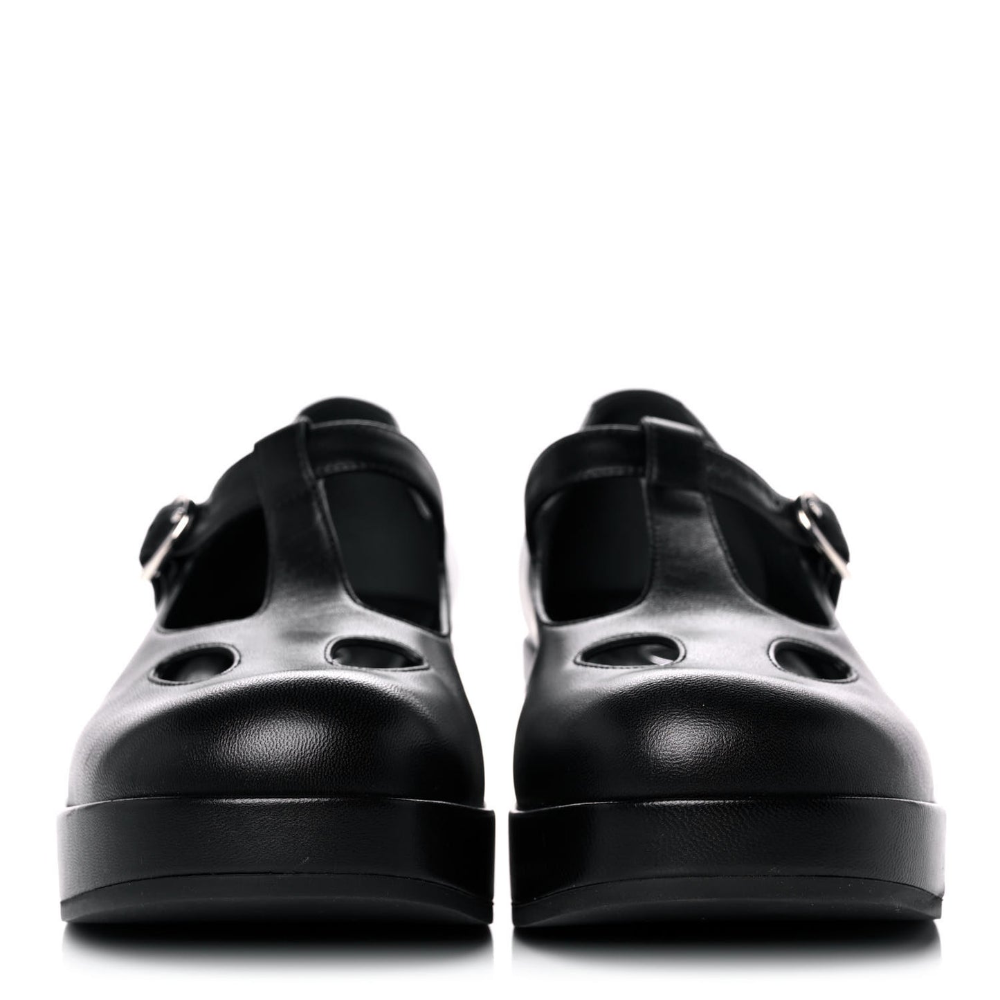 Calfskin T-Strap Mary Jane Platform Low-Heel Pumps 37.5 Black