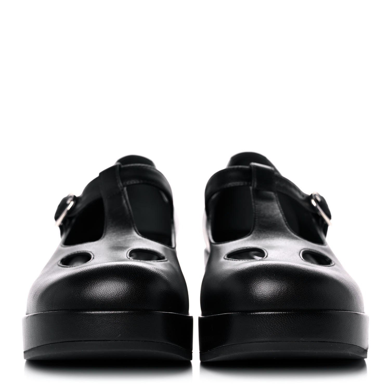 Gucci Calfskin T-Strap Mary Jane Platform Low-Heel Pumps 37.5 Black 2 of 10
