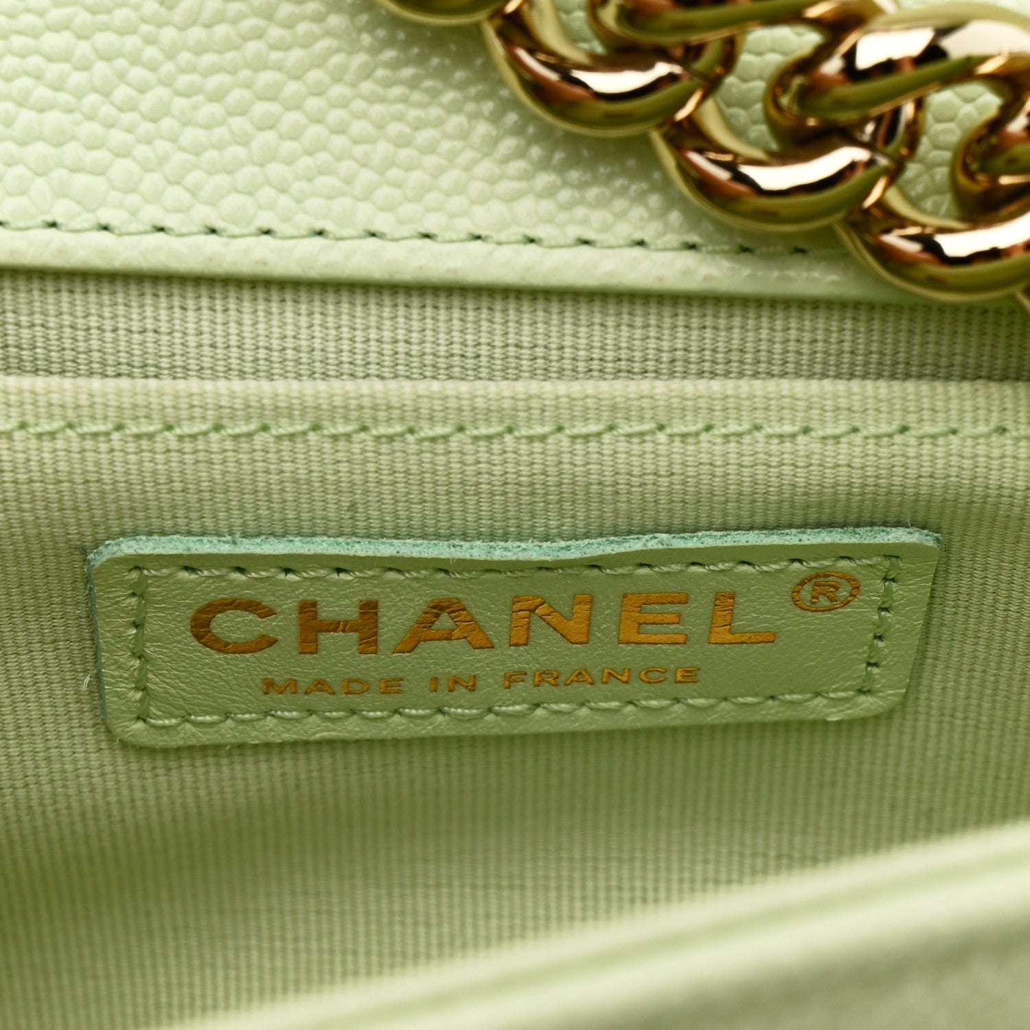 Chanel Caviar Chevron Quilted Medium Boy Flap Light Green 6 of 10