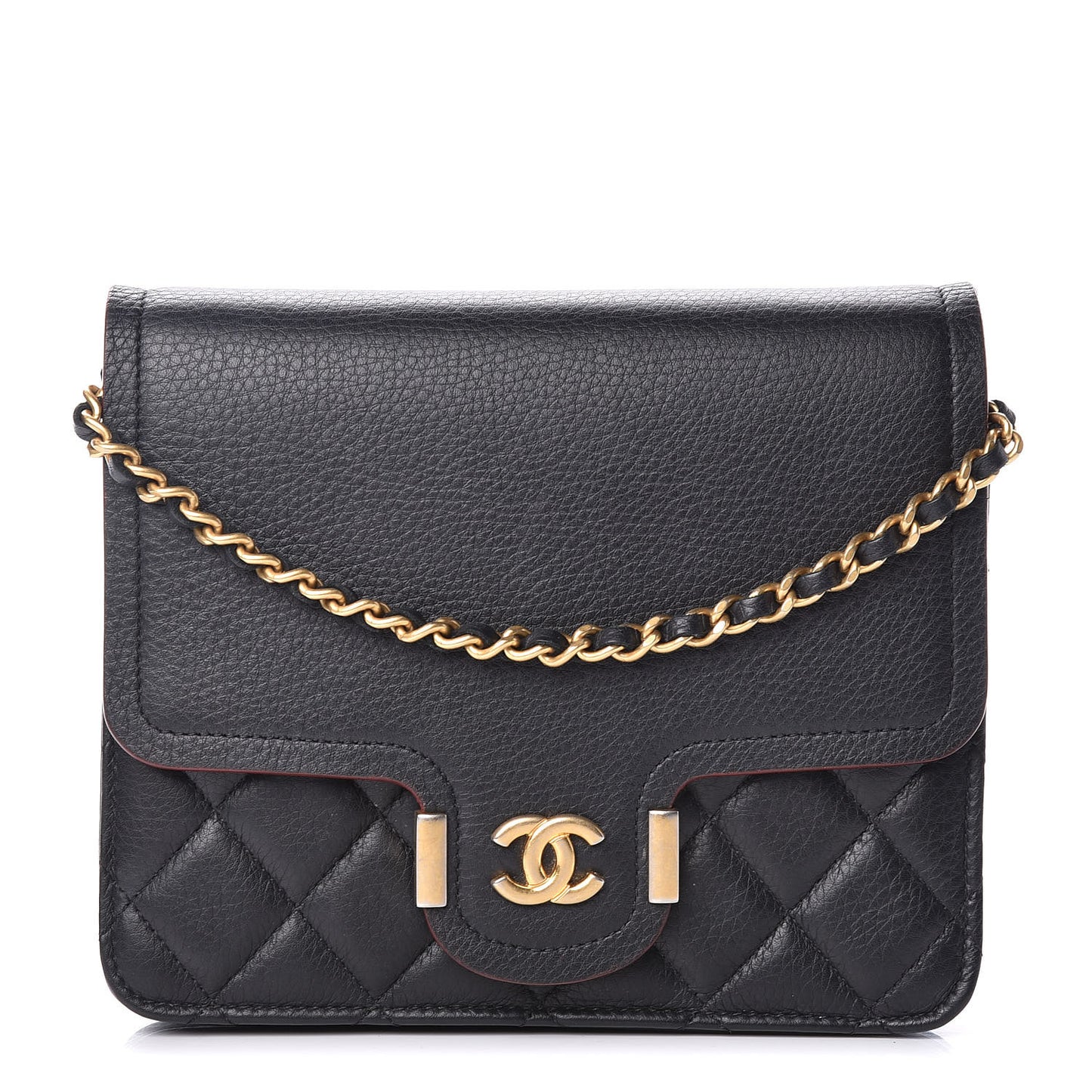 Calfskin Quilted Archi Chic Square Wallet On Chain WOC Black