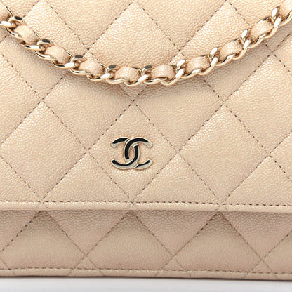 Chanel Iridescent Caviar Quilted Wallet On Chain WOC Beige 11 of 11