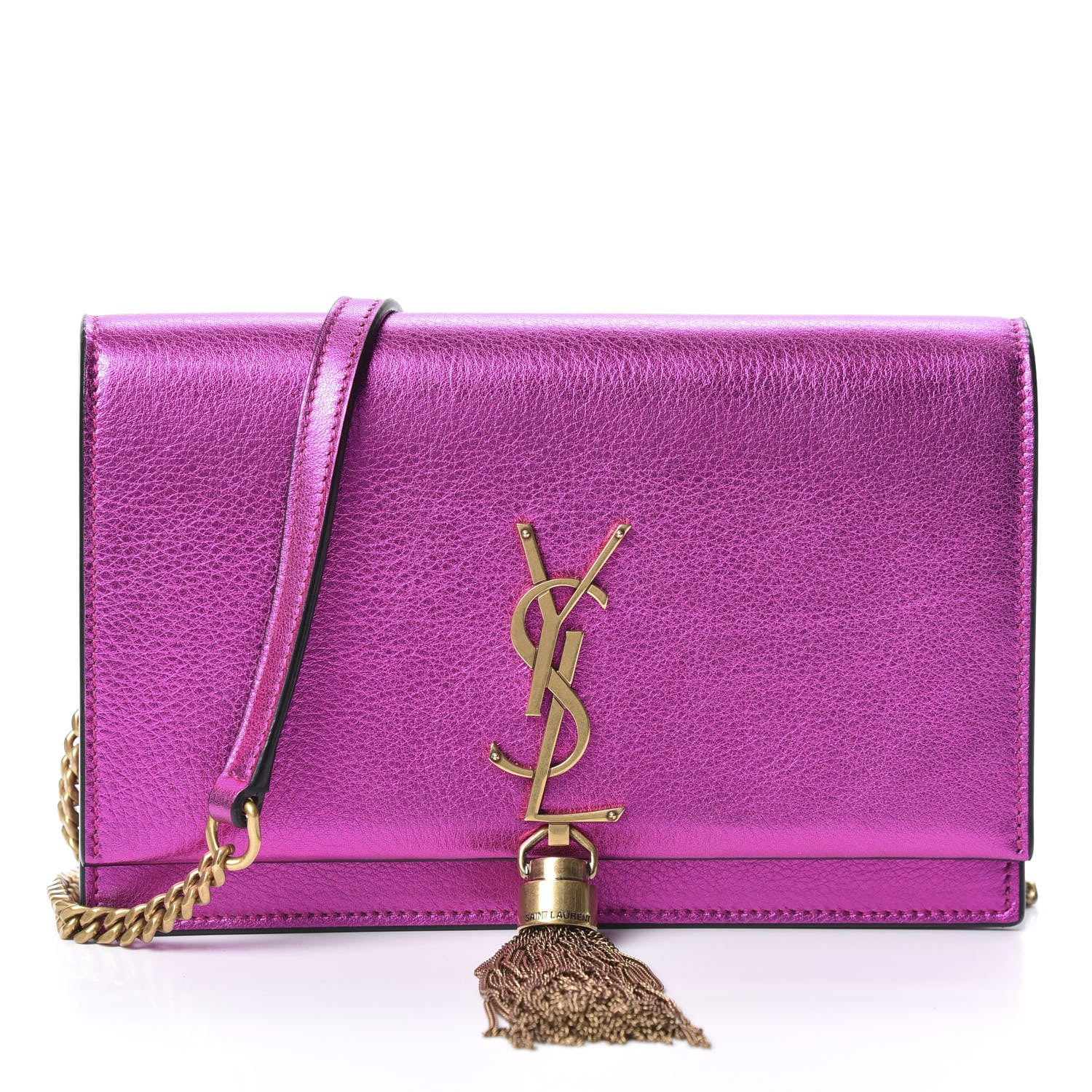 Saint Laurent Metallic Calfskin Classic Monogram Kate Tassel Chain Wallet Fuchsia 1 of 10