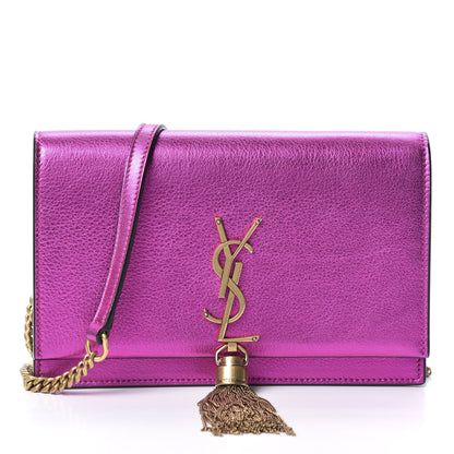 Saint Laurent Metallic Calfskin Classic Monogram Kate Tassel Chain Wallet Fuchsia 1 of 10