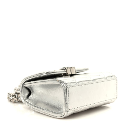 Chanel Metallic Lambskin Quilted Mini Chain CC Top Handle Clutch With Chain Silver 4 of 10