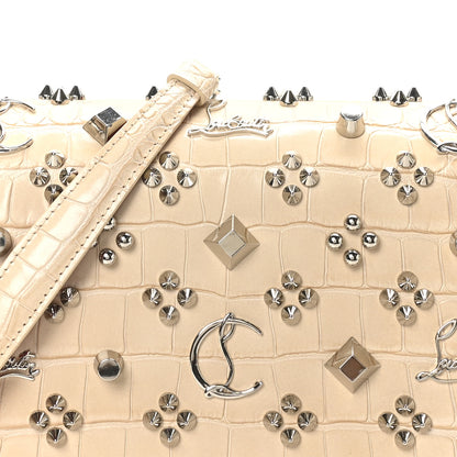 Christian Louboutin Calfskin Crocodile Embossed Spikes Loubinthesky Paloma Clutch Nougat 7 of 9