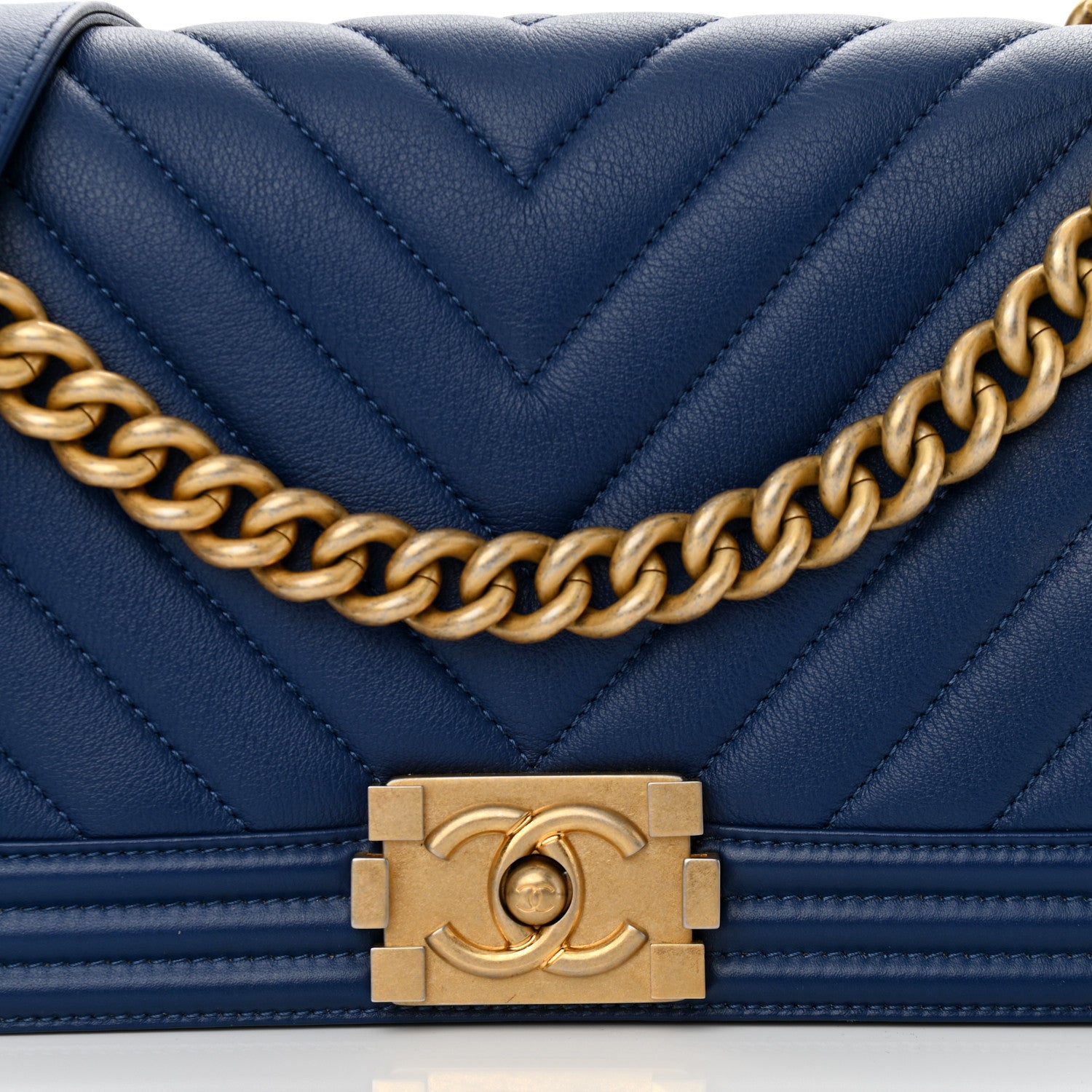 Chanel Calfskin Chevron Quilted Medium Boy Flap Blue 8 of 10