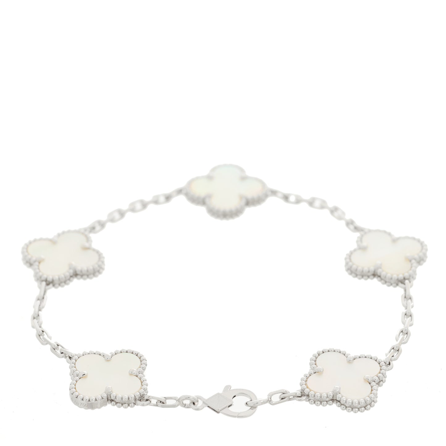 18K White Gold Mother of Pearl 5 Motifs Vintage Alhambra Bracelet