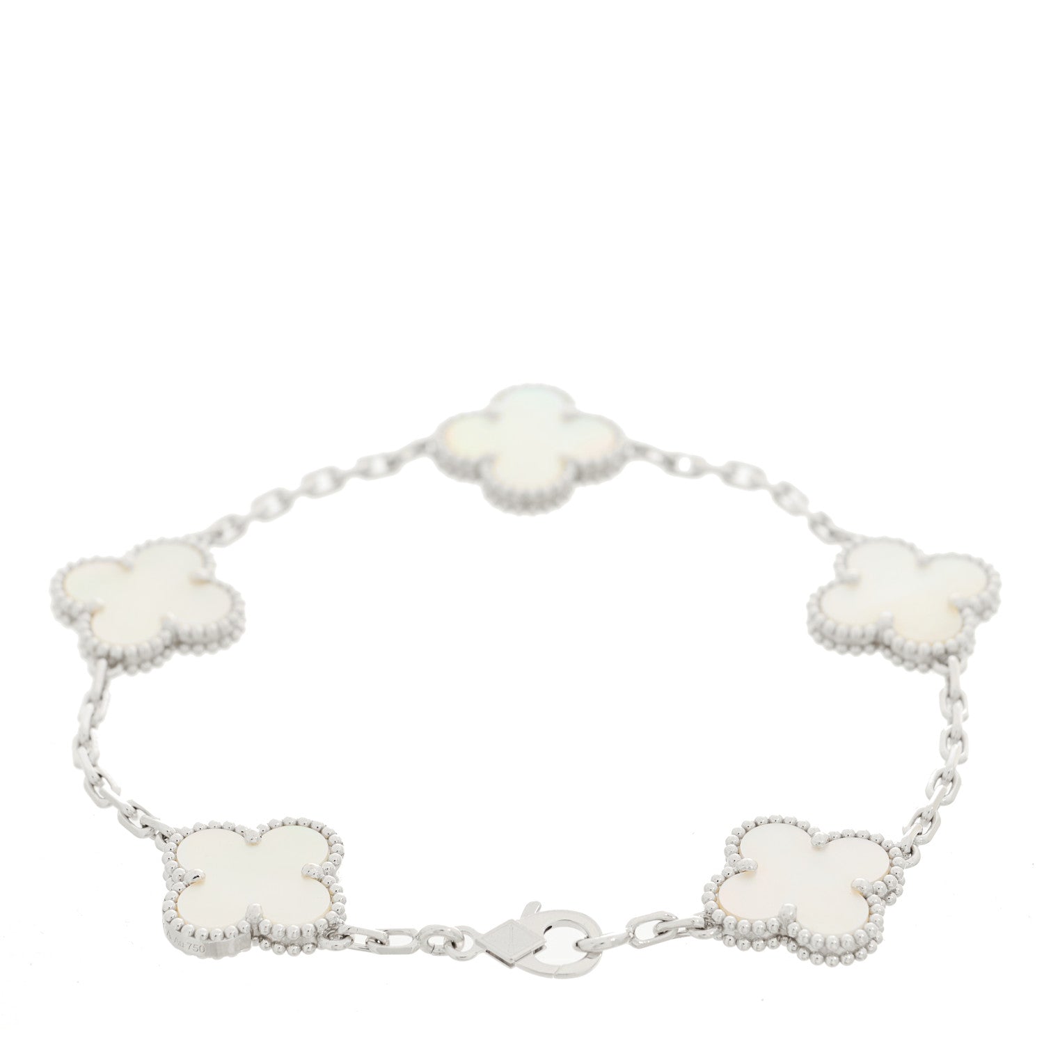 Van Cleef & Arpels 18K White Gold Mother of Pearl 5 Motifs Vintage Alhambra Bracelet 2 of 4