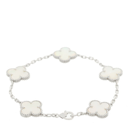 Van Cleef & Arpels 18K White Gold Mother of Pearl 5 Motifs Vintage Alhambra Bracelet 2 of 4