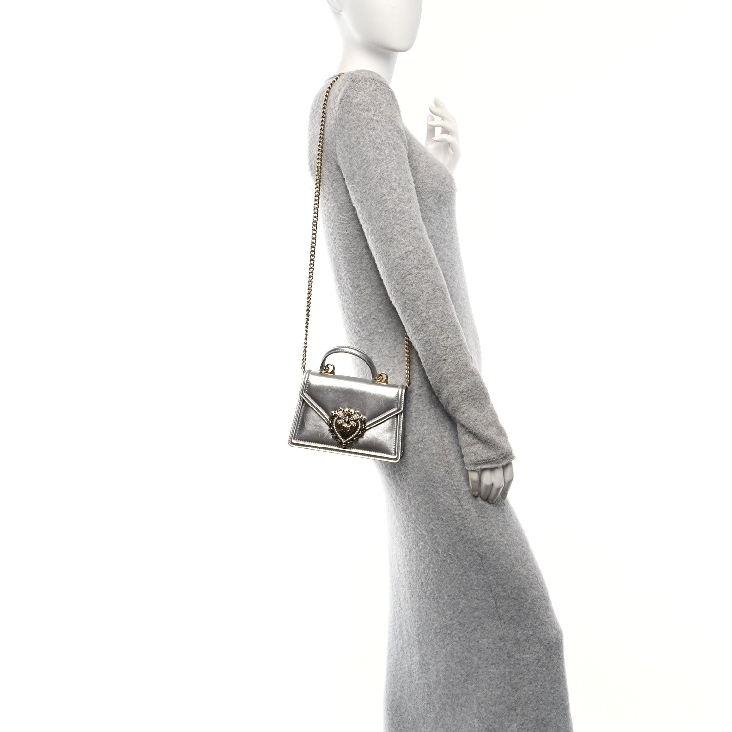 Dolce & Gabbana Metallic Nappa Small Devotion Top Handle Bag Silver 2 of 10
