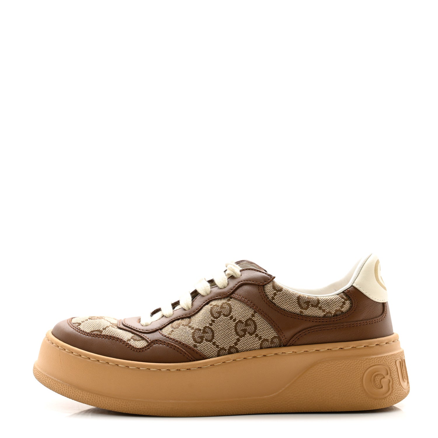 Gucci Calfskin GG Monogram Womens Platform 55mm Sneakers 36.5 Hezelnut Beige Ebony Mystic White 1 of 10