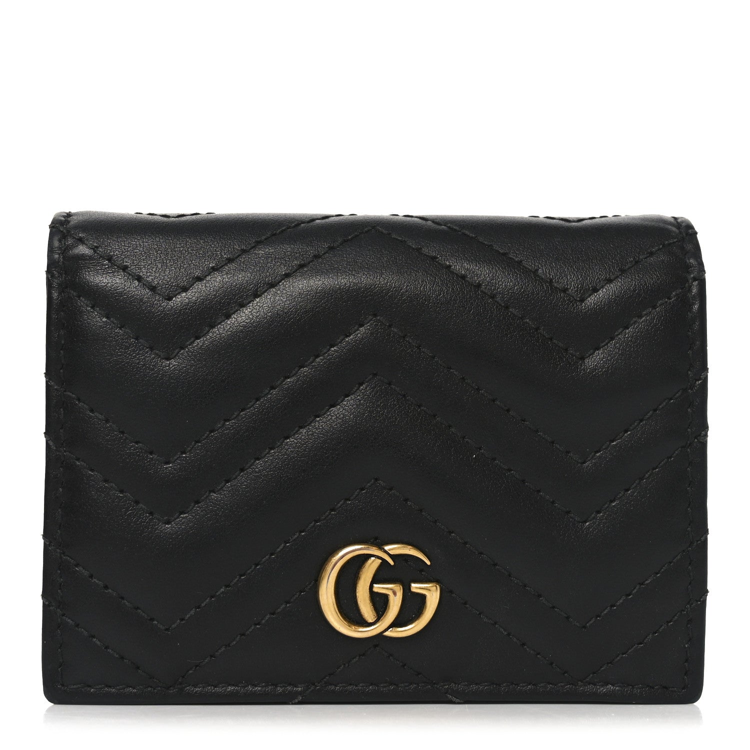 Gucci Calfskin Matelasse GG Marmont Card Case Wallet Black 1 of 8