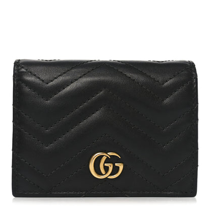 Gucci Calfskin Matelasse GG Marmont Card Case Wallet Black 1 of 8