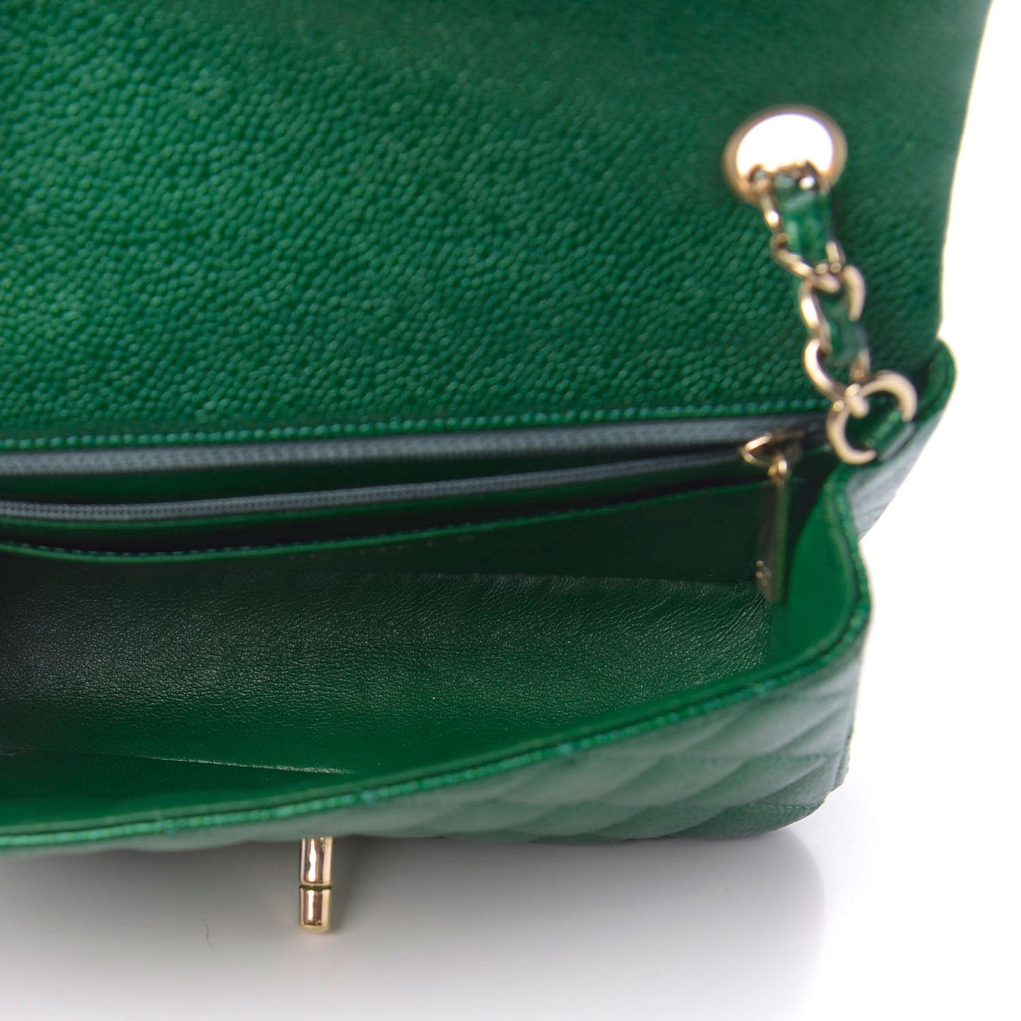 Metallic Caviar Quilted Mini Rectangular Flap Green