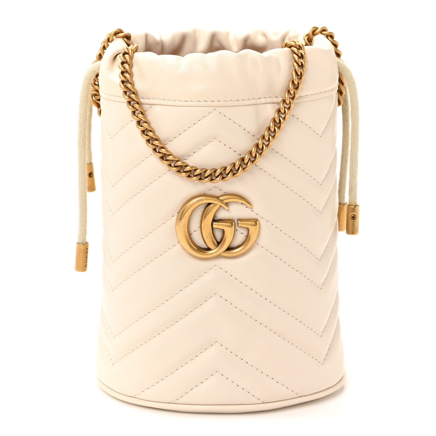 Gucci Calfskin Matelasse Mini GG Marmont 2.0 Bucket Bag White 1 of 9