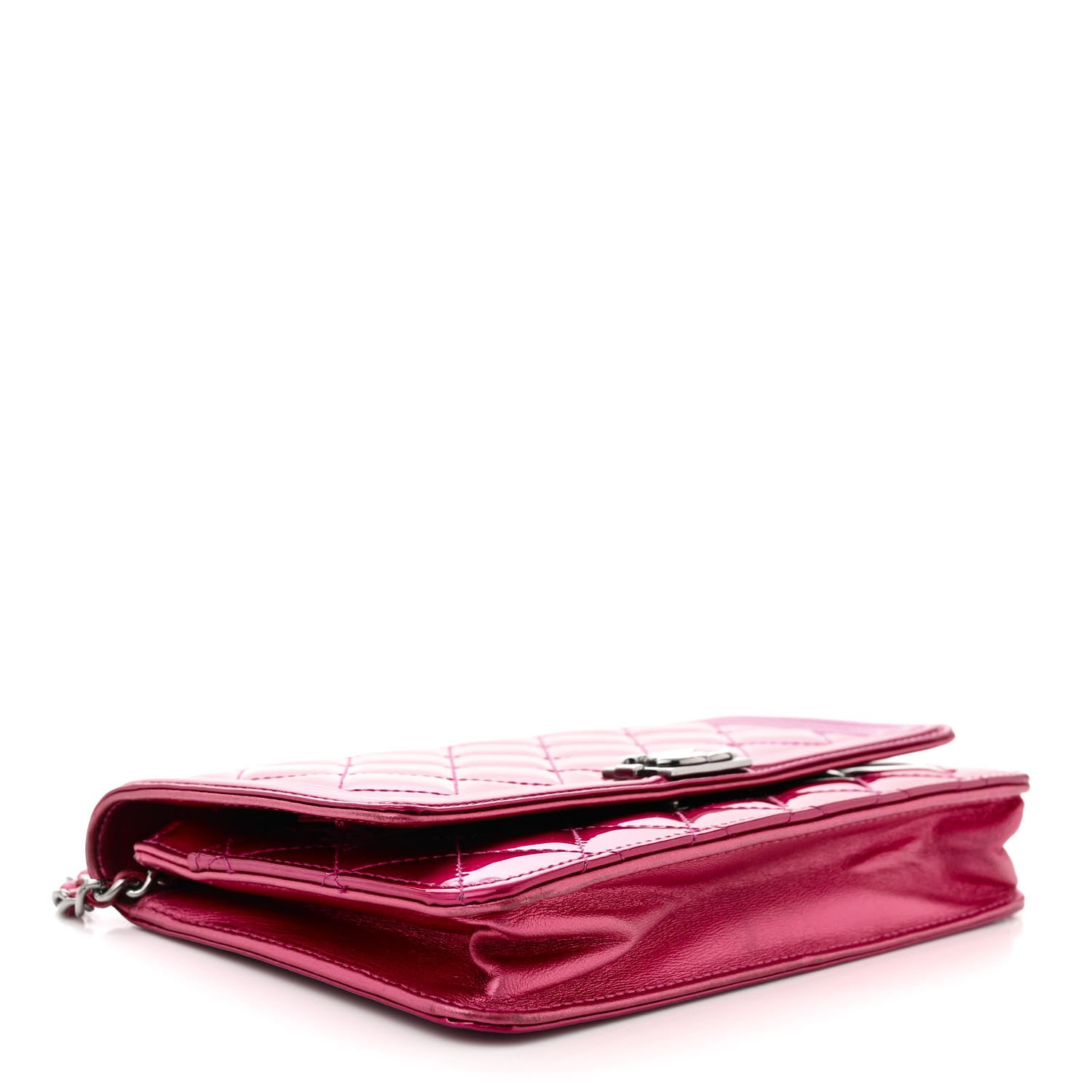 Chanel Metallic Patent Calfskin Quilted Boy Wallet On Chain WOC Fuchsia 4 of 11
