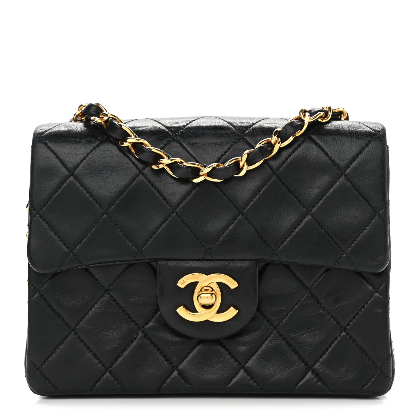 Lambskin Quilted Mini Square Flap Bag Black