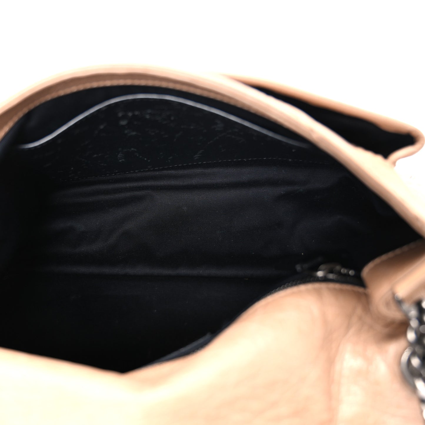 Crinkled Calfskin Matelasse Monogram Medium Niki Chain Satchel Light Taupe