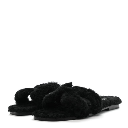 Hermes Woolskin Oran Sandals 38.5 Black 6 of 7