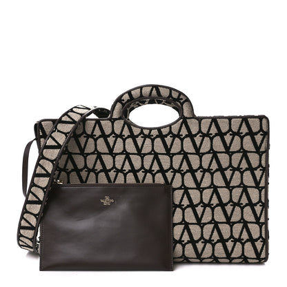 Valentino Garavani Toile Iconographe Goatskin Le Troisieme Shopping Bag Naturale Black Fondant 1 of 11