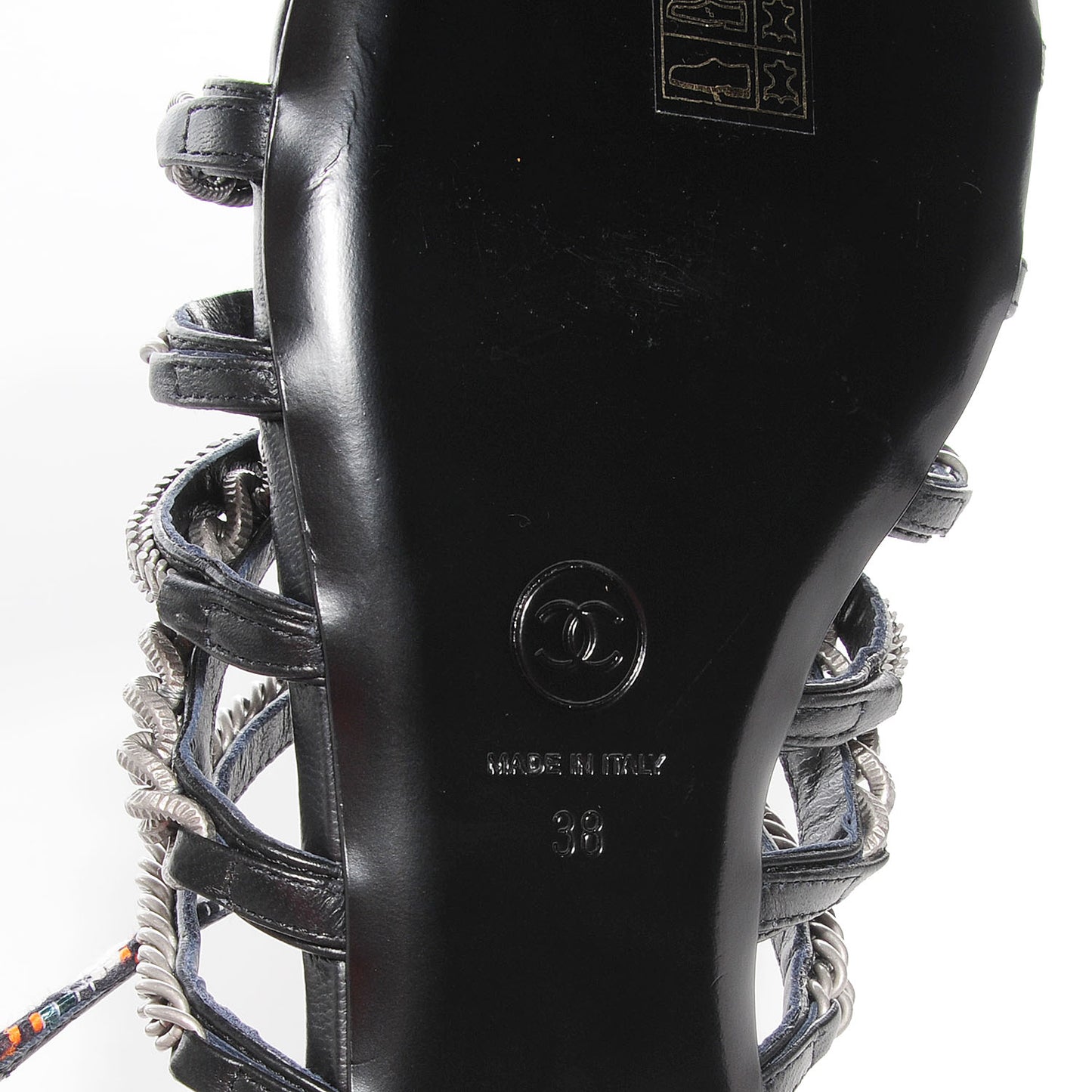 Tweed Chain Flat Sandals 38 Black