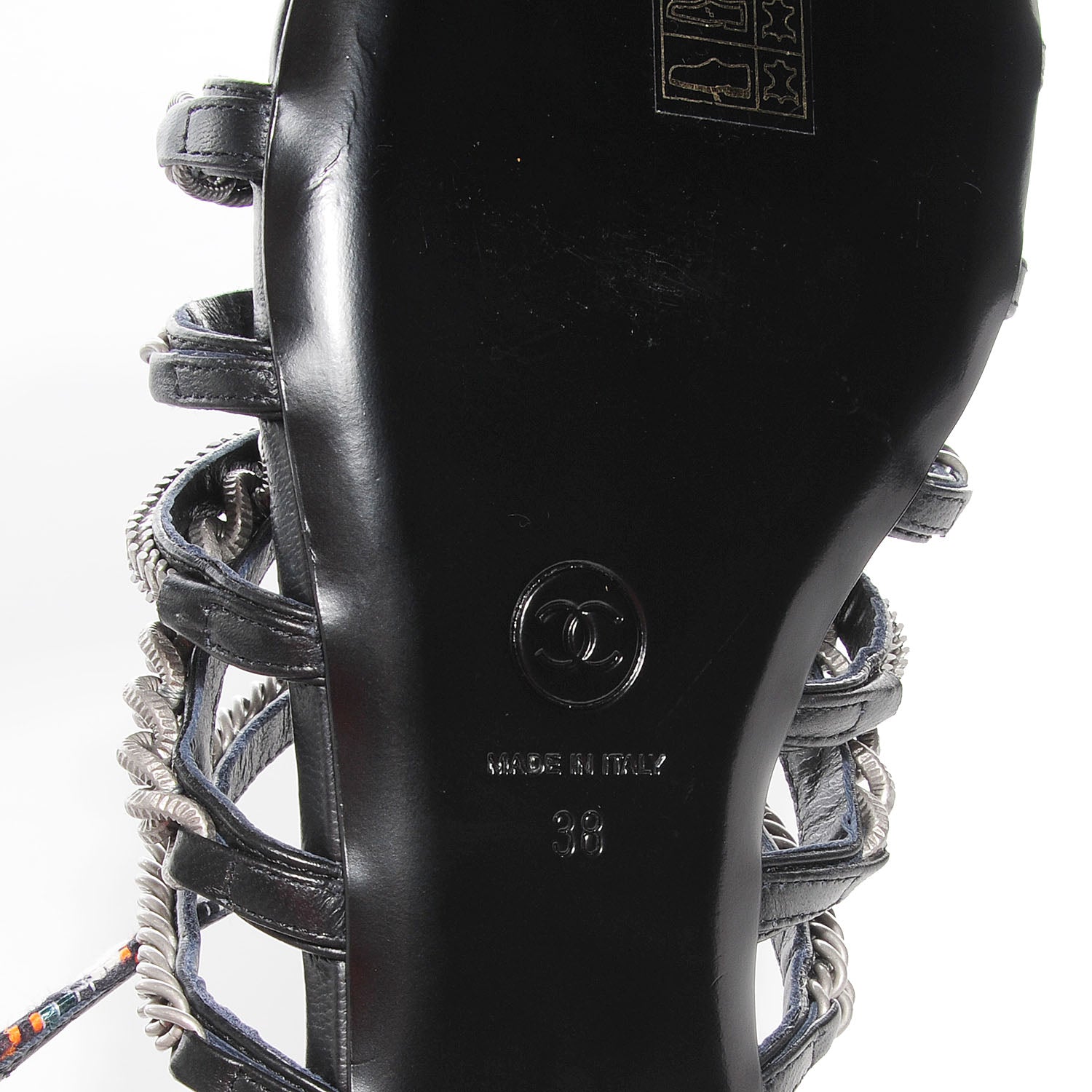 Chanel Tweed Chain Flat Sandals 38 Black 6 of 7