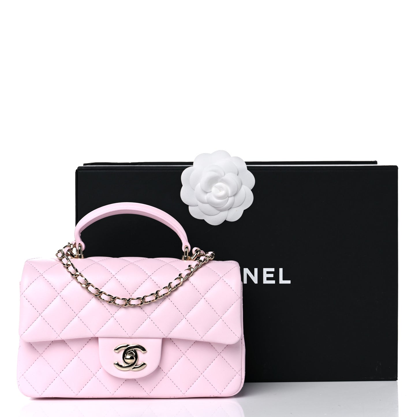Lambskin Quilted Mini Top Handle Rectangular Flap Light Pink