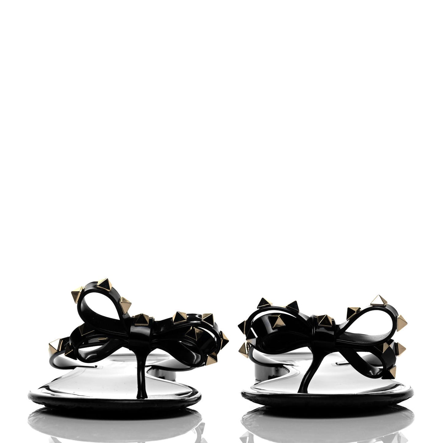 PVC Jelly Rockstud Bow Thong Sandals 40 Black