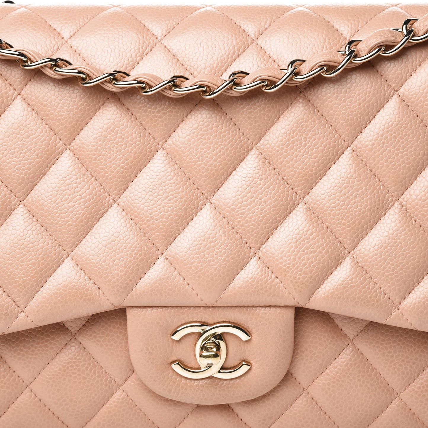 Pearly Caviar Quilted Jumbo Double Flap Beige