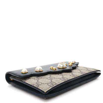 Gucci GG Supreme Monogram Mini Peony Pearly Wallet on Chain Black 4 of 13