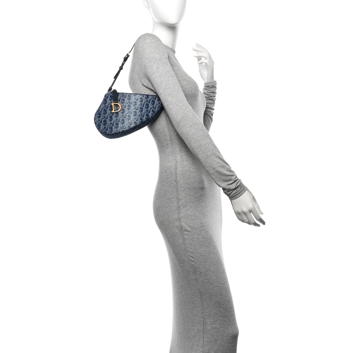 Christian Dior Denim Oblique Jacquard Saddle Rodeo Pouch Blue 2 of 11