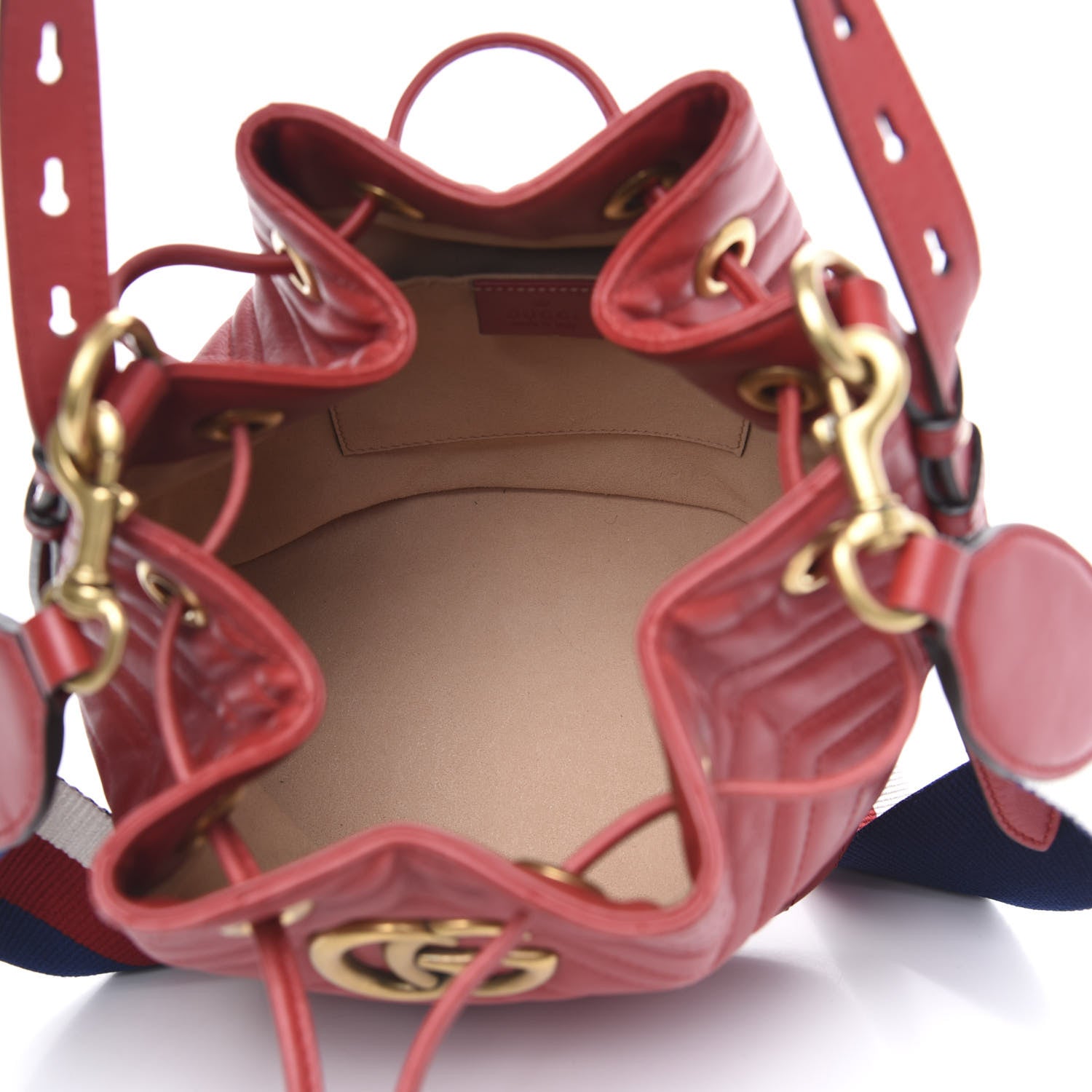 Gucci Calfskin Matelasse Sylvie Web GG Marmont Bucket Bag Hibiscus Red 6 of 15