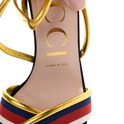 Gucci Metallic Nappa Sylvie Web Sandal 37.5 Gold 8 of 14