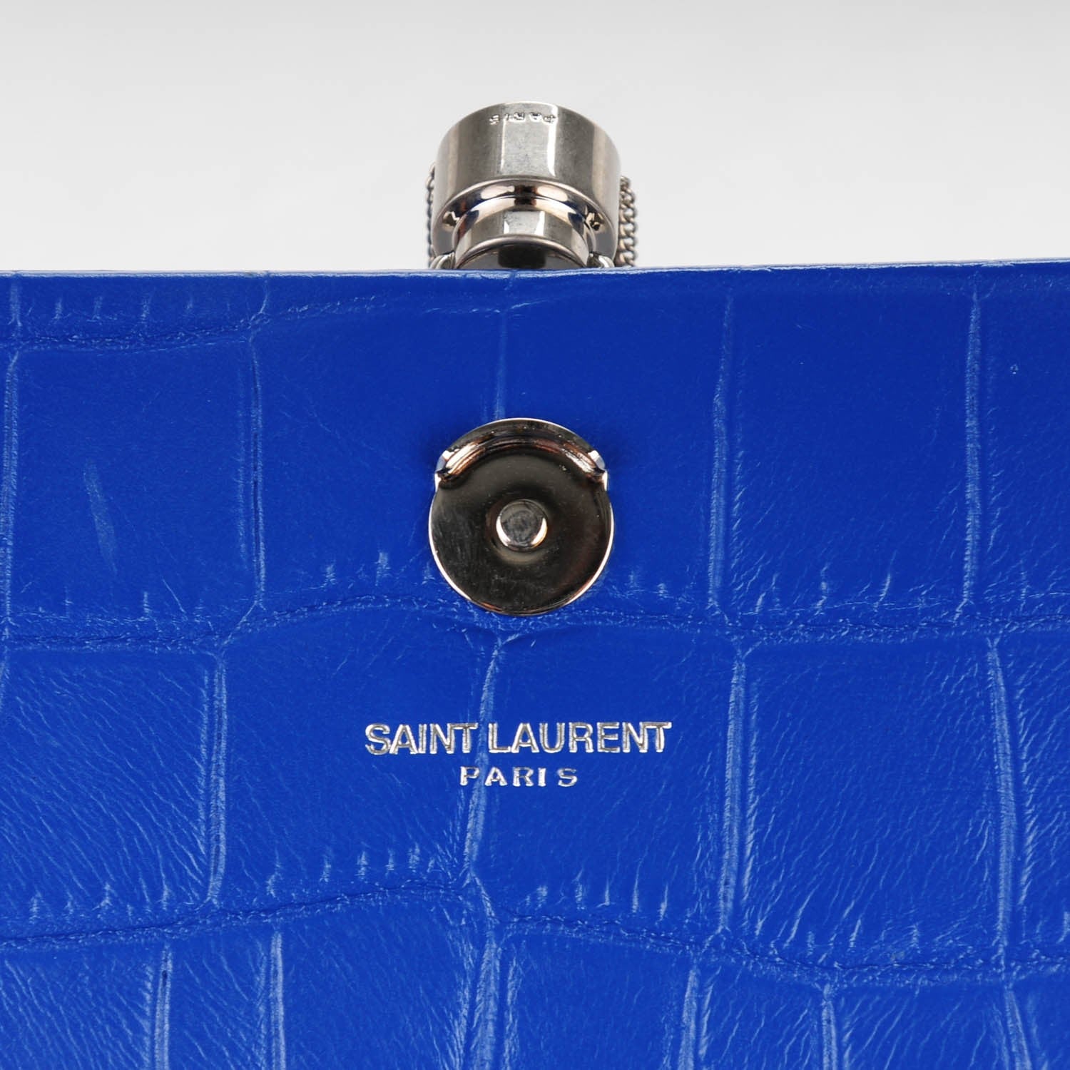 Saint Laurent Calfskin Crocodile Embossed Medium Classic Monogram Kate Tassel Satchel Bleu Majorelle 5 of 7